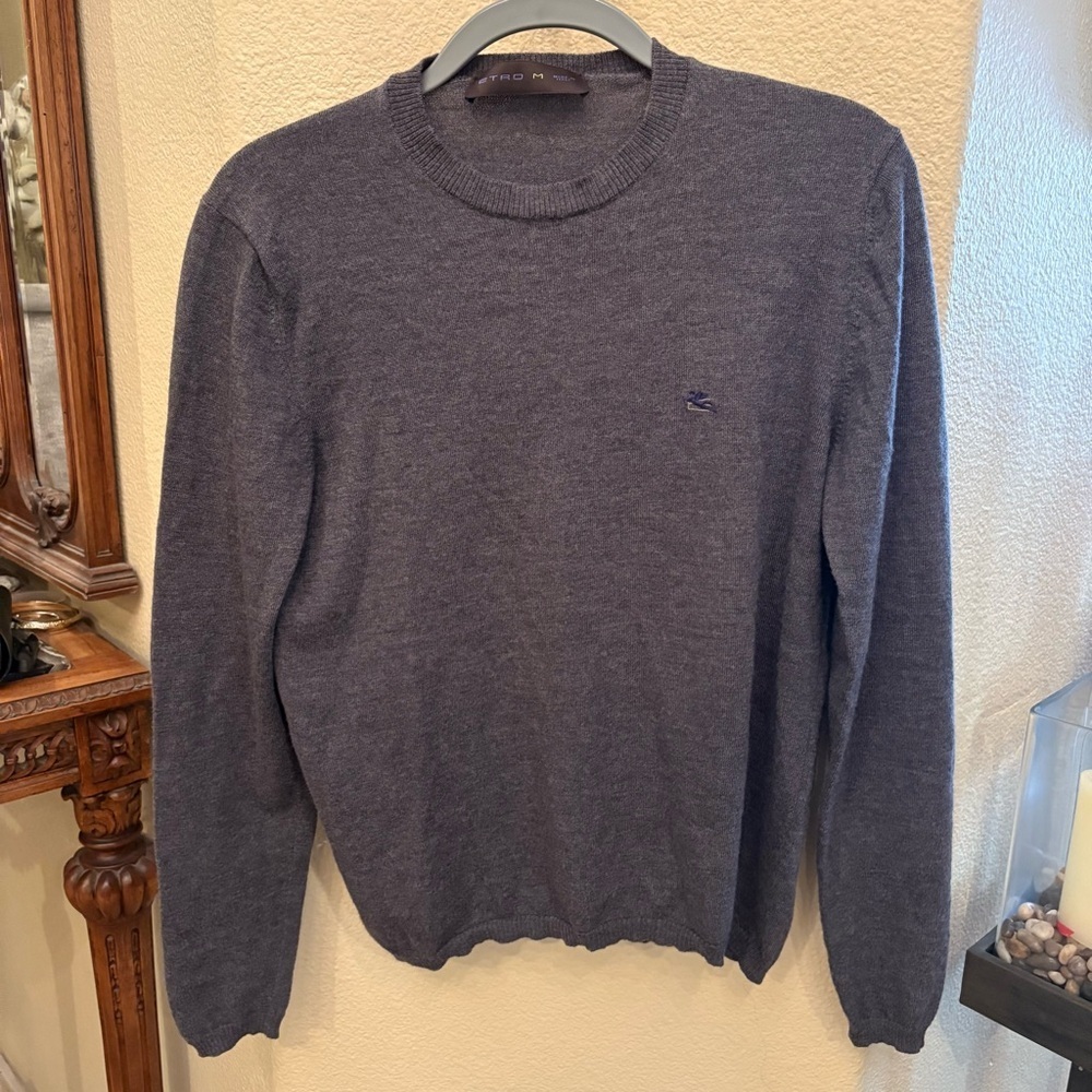 ETRO Men 100% Wool Gray Sweater Size Medium-Made in Italy-Fits Small